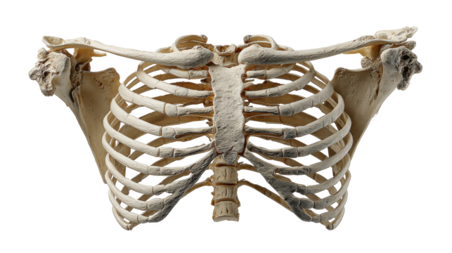 Anatomical Architecture: A Detailed Study of the Human Rib Cage and Shoulder Girdle on a Black Backdrop, Perfect for Medical and Educational Visualizations