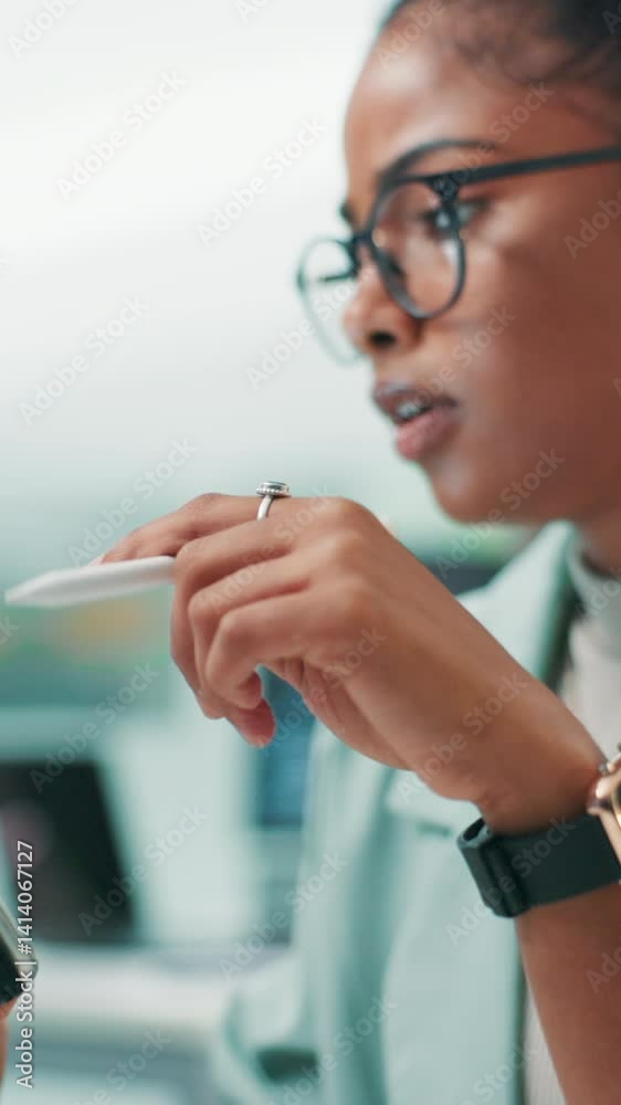Aufkleber Programming, hands and woman with tablet, office and coder with stylus for debugging and website. Business, programmer and person with tech for coding, thinking and research for project with software