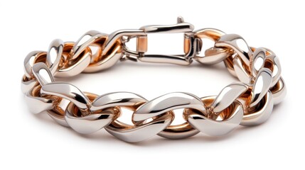 Obraz premium Finely twisted silver chain bracelet with a lobster clasp on an ideal white background.