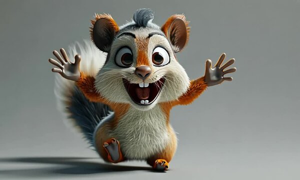 Cartoon chipmunk with happy expression, arms outstretched.