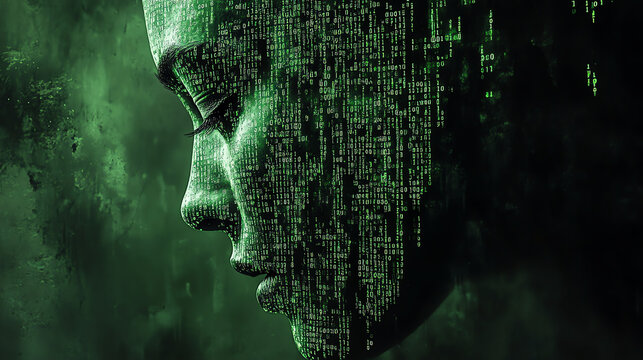 Abstract green binary code rain falling on a black background, creating a futuristic cyber matrix effect. Perfect for tech, hacking, and digital-themed projects. Stunning digital art