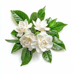 Fototapeta premium Jasmine flowers and leaves isolated white background