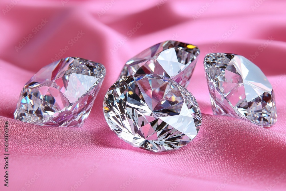 Poster A cluster of sparkling diamonds on a velvet surface, gleaming in the soft light