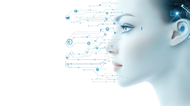Futuristic woman's head with digital interface, a vision of future technology futuristic