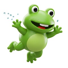 Obraz premium Cheerful Green Frog Cartoon Character with Arms Outstretched in Joyful Pose