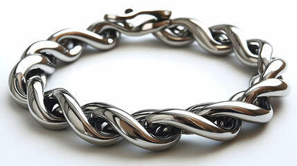 Fototapeta premium Polished Silver Chain Bracelet with Interlocking Links on White