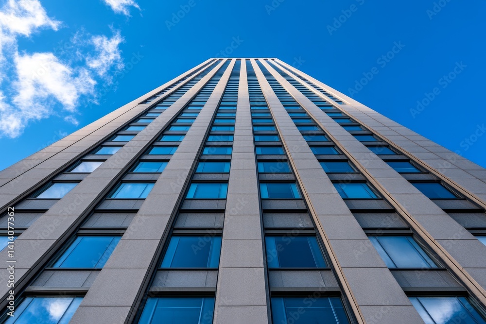 Poster A geometric abstract skyscraper with sharp, clean lines, representing modern architecture