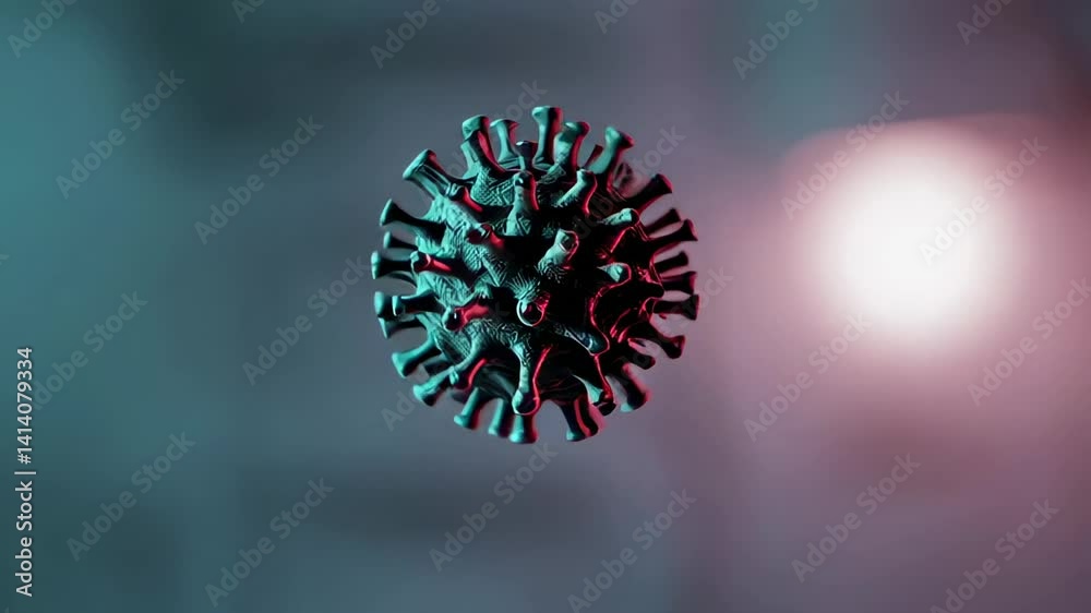 Poster microscopic view of a virus, potential source of infection and disease, highlighted with contrasting
