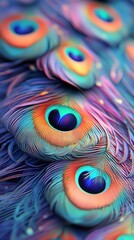 Close-up of vibrant peacock feathers, showcasing intricate details & colors © loxia stock image