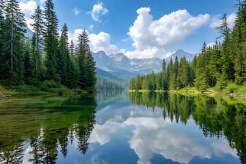 Crystal Clear Lake Nestled Among Towering Pines