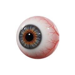 Detailed anatomical human eyeball with visible blood vessels and iris
