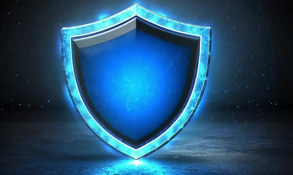 Glowing blue energy shield graphic.