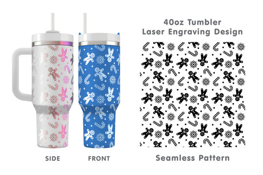 Funny Christmas tileable pattern. Seamless laser engraving design for 40oz tumbler. Full tumbler wrap. Vector illustration.