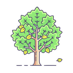 Obraz premium A Vibrant Green Tree with Falling Autumn Leaves Illustration