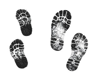 Black shoe footprints on a white background