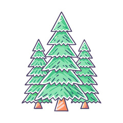 Three Green Pine Trees in a Row Illustration Winter Holiday Season Nature Christmas Tree Forest Conifer Evergreen