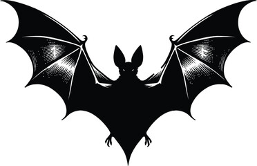 Silhouette of bat on white background illustration 