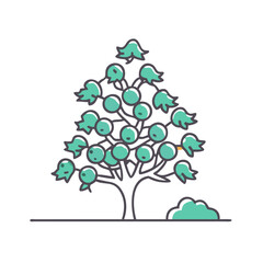 Obraz premium A whimsical illustration of a fruit tree laden with numerous round fruits and vibrant green leaves