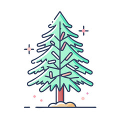 A charming illustration of a decorated evergreen tree with pink and white ornaments winter wonderland festive season holiday cheer