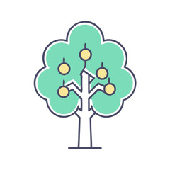 A Charming Illustration of a Fruit Tree with Yellow Fruits and Teal Leaves