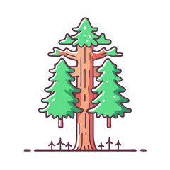 Majestic Redwood Tree in Winter Wonderland Setting with Small Pine Trees