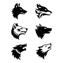 Fox head set vector silhouette.Wild animal head icons, vector design, nature background, graphic design