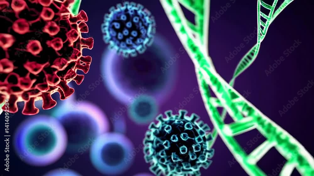 Aufkleber microscopic visualization depicting viral particles engaging with intricate dna molecular strands du
