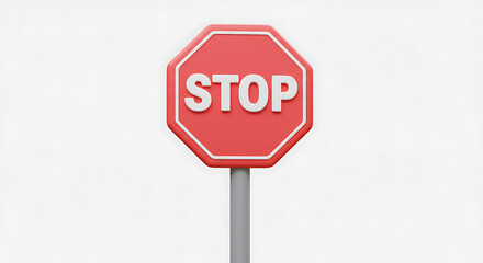 Obraz premium Stop Sign: Minimalist 3D Render, Coral Red Octagon
