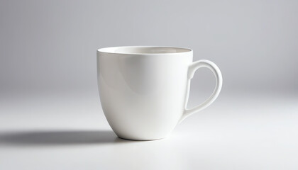 Fototapeta premium A minimalist white cup with a modern design, placed on a smooth surface. Ideal for beverage presentations, coffee, tea, or branding mockups.