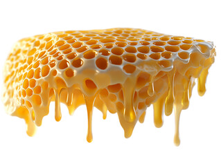 Golden Honeycomb Dripping Honey on Transparent Background, PNG