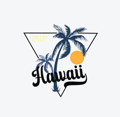 Hawaii surfing club vector t-shirt design. Palm tree vector design, Surf paradise artwork. Summer slogan artwork.