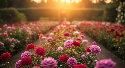 Naklejka premium Beautiful Rose Garden in Natural Sunlight