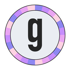 Obraz premium Modern Monogram lowercase Letter g in Black with Soft Pastel Pink and Blue Circular Frame on Light Gray, enclosed in a black frame.