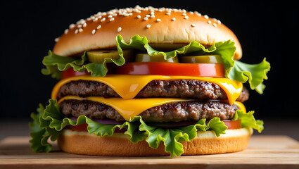 Delicious Double Cheeseburger with Melted Cheese and Fresh Toppings