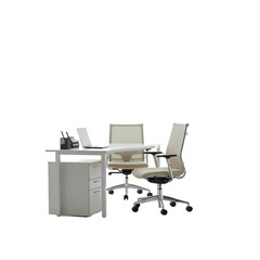Modern White Office Desk & Chairs on Transparent  background