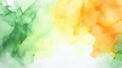 Abstract Watercolor Painting: Green, Yellow, and Orange Hues