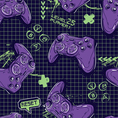 Seamless bright pattern with joysticks. gaming cool print for boys and girls. Suitable for textiles, sportswear, web