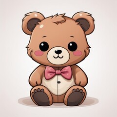 Fototapeta premium Adorable Brown Teddy Bear Cartoon Illustration Wearing a Pink Bow Tie Perfect for Children's Books and Cute Designs
