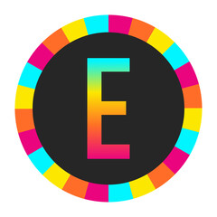 Obraz premium Rainbow Gradient CAPITAL Letter E on Light Background with Multicolor Circle Frame
