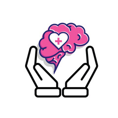 mental health icon. symbol of brain or mind therapy in hand. Mixed design style. Design template vector