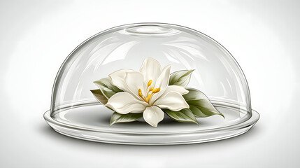 White Flower Under Glass Dome, Soft Lighting, Detailed Texture