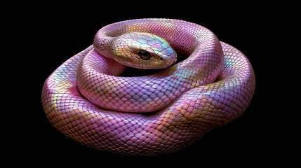 Fototapeta premium Pink Snake Coiled on Black Background