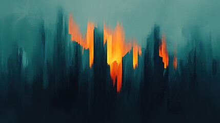 Eerie flames erupting from dark abstract cityscape urban background digital art moody environment dramatic viewpoint