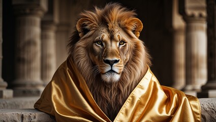 Majestic king leo, a wild feline predator with a big mane, roars in this animal portrait