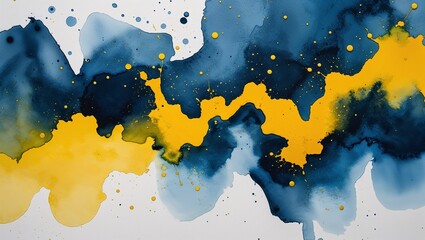 Abstract blue watercolor paint drops illustrate a globalized world map of continents like Europe and Asia in a grunge vector design