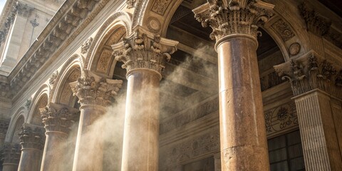 Classical Columns with Dust Motes Architectural Detail, Composition, Sunlight, Rome, Italy Architecture, Columns