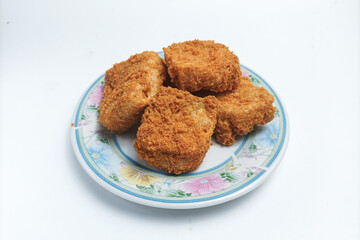 Fried tofu or crispy tofu fried in seasoned flour. Isolated on white background
