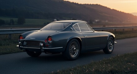 Fototapeta premium Classic Sports Car: Sunset Drive, Elegant Design, Vintage Charm