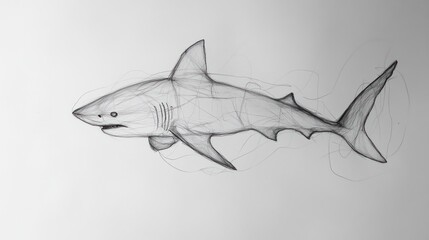 Fototapeta premium Gray Shark Sketch on White Paper