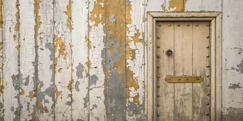 Distressed Wooden Door and Wall Peeling Paint, Vertical Composition, Rustic Texture, Old Door, Weathered Wood Old Door, Rustic Texture